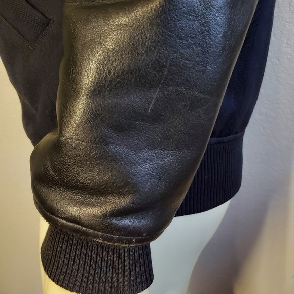 Louis W APC Navy Bomber Jacket Leather Sleeves - Picture 10 of 11